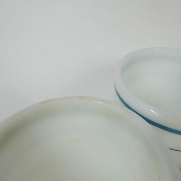 Anchor Hocking Anchorware 4 Teal Blue Stripe Coffee Mugs 910 Cups Vtg Milk Glass - Picture 4 of 14